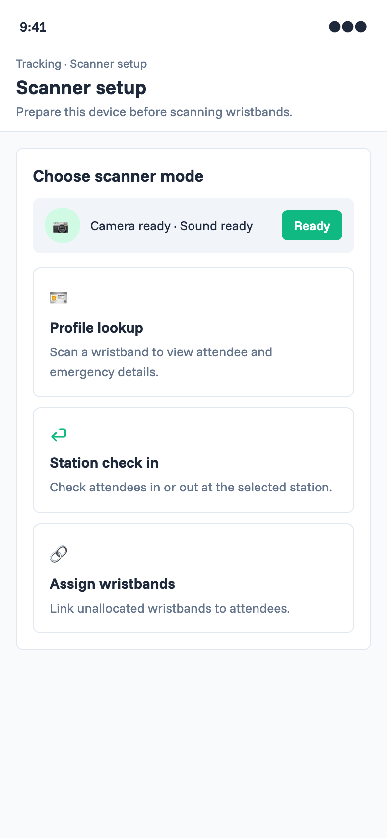 Organiser scanner mode cards
